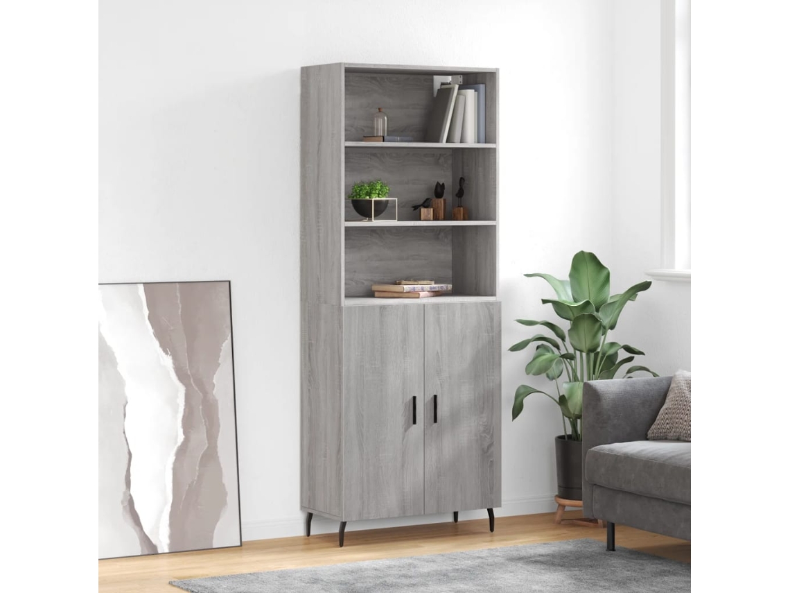 Vidaxl Armário Alto 69,5x34x180 Cm Derivados De Madeira Sonoma Cinza