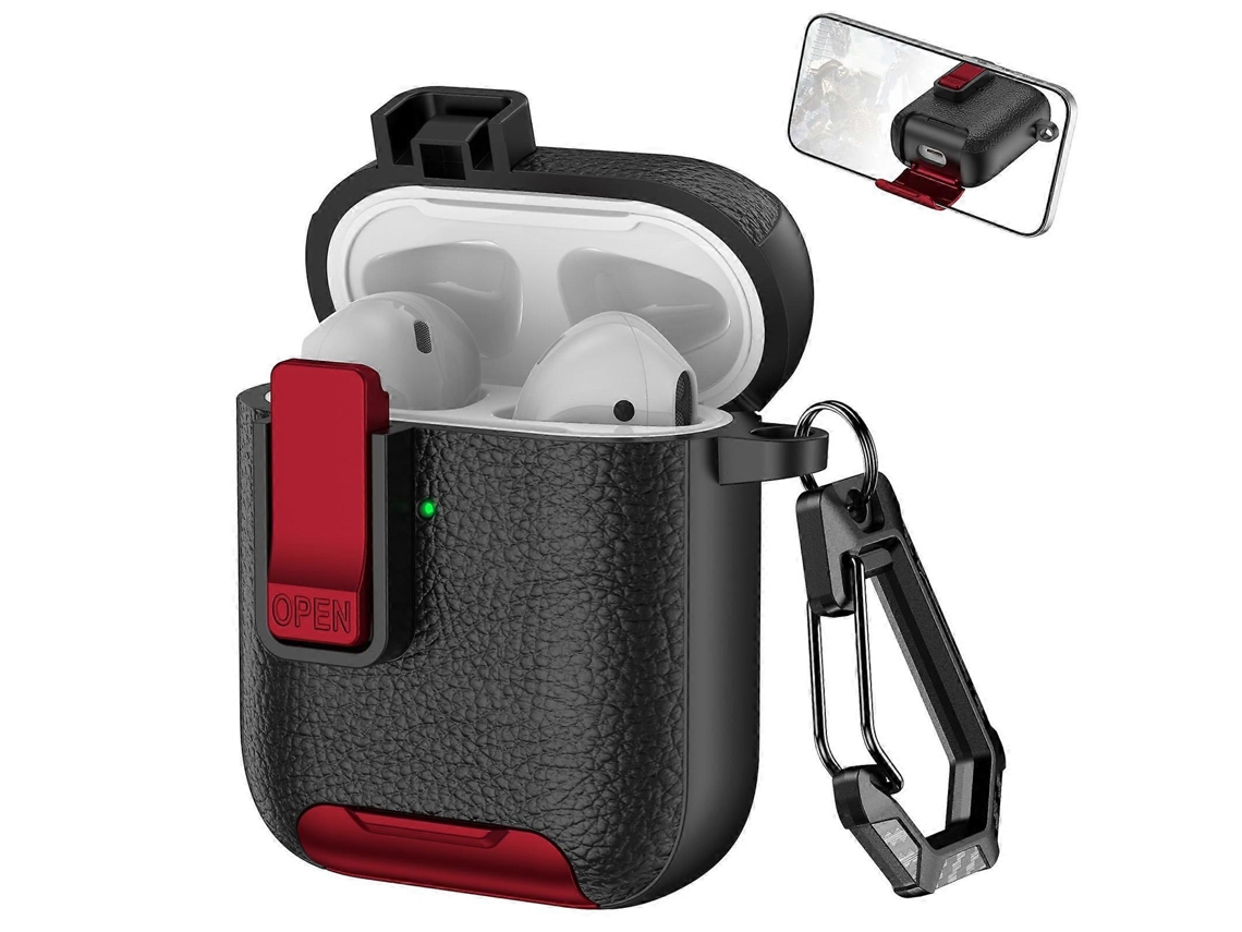 Capa Para Fones De Ouvido Sem Fio Airpods 1/2 Com Textura De Couro, Gancho E Suporte.