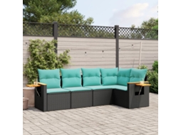 Vidaxl 5 Pcs Conjunto de Sofás P/ Jardim C/ Almofadões Vime Pe Preto
