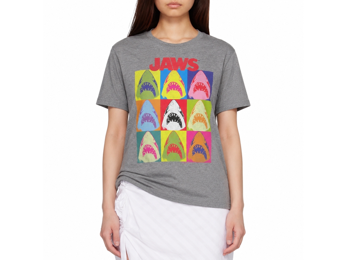 Rockinstone Jaws Movie Jawhol Heather Graphite Adult T-shirt Size:l