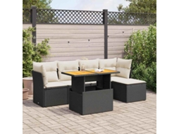 Vidaxl 6 Pcs Conjunto Sofás De Jardim C/ Almofadões Vime Pe Preto