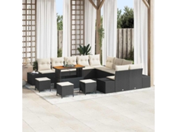 Vidaxl Conjunto De Sofá De Jardim Com Almofada 14 Pcs Preto Vime Pe