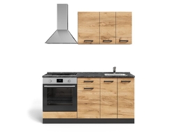 Cozinha R-line, 160cm Com Móvel Para Forno E Pia Com Pl, Carvalho Dourado/anfatrite, Antracite, Vicco
