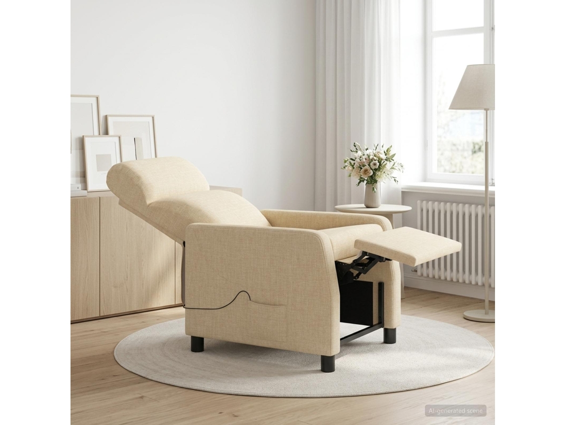 Vidaxl Recliner De Massagem Creme Tecido