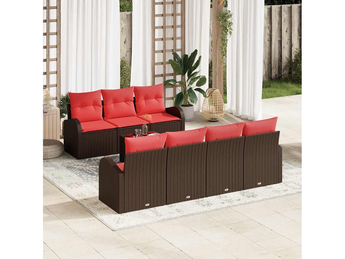 Vidaxl Conjunto De Sofás 8 Pcs Marrom E Vermelho Poliéster