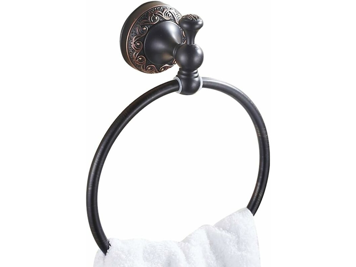 Suporte De Toalha Redondo Preto Para Parede, Acabamento Em Bronze Oleado, Giratório 180°, Estilo Europeu, Acessórios Para Banheiro Aquaforge