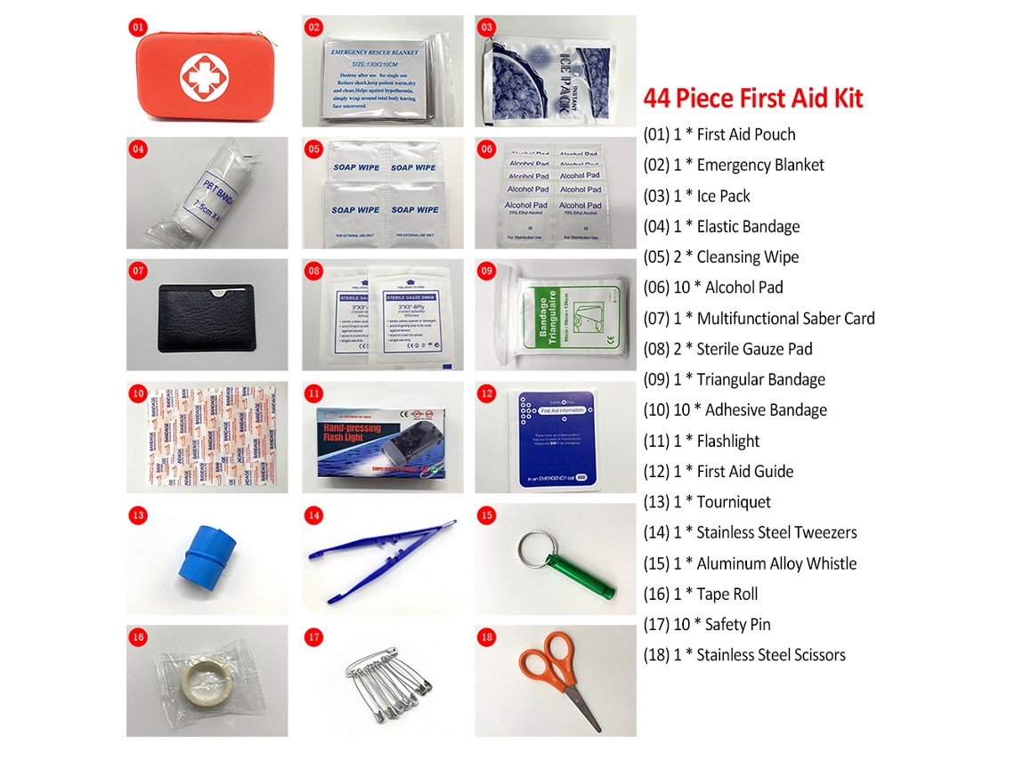 Kit Primeiros Socorros 44 Peças para Casa Carro Office Camping