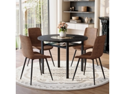 Conjunto de Sala de Jantar Redondo 100 cm com 4 Cadeiras Castanhas em Tecido Tech, Assento Largo MOBRIO