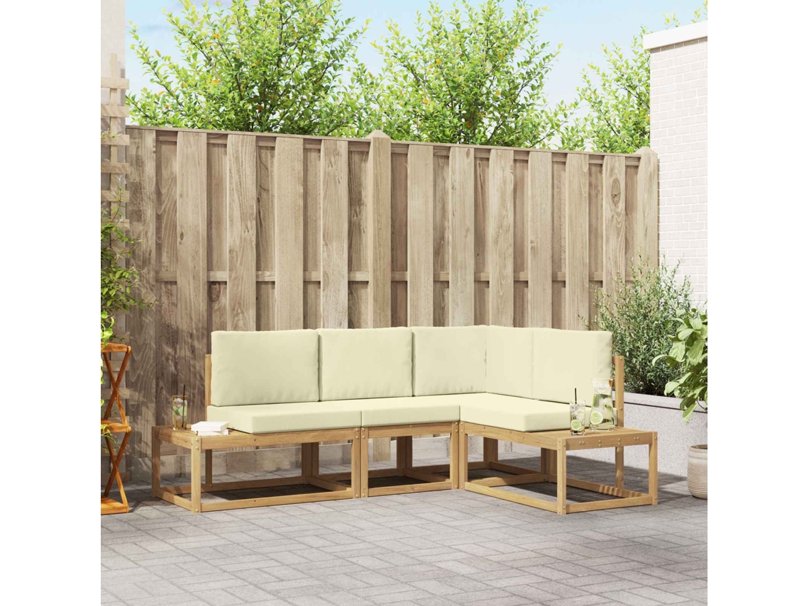 Vidaxl Conjunto De Sofás Para Exterior 3 Peça Branco E Creme Poliéster