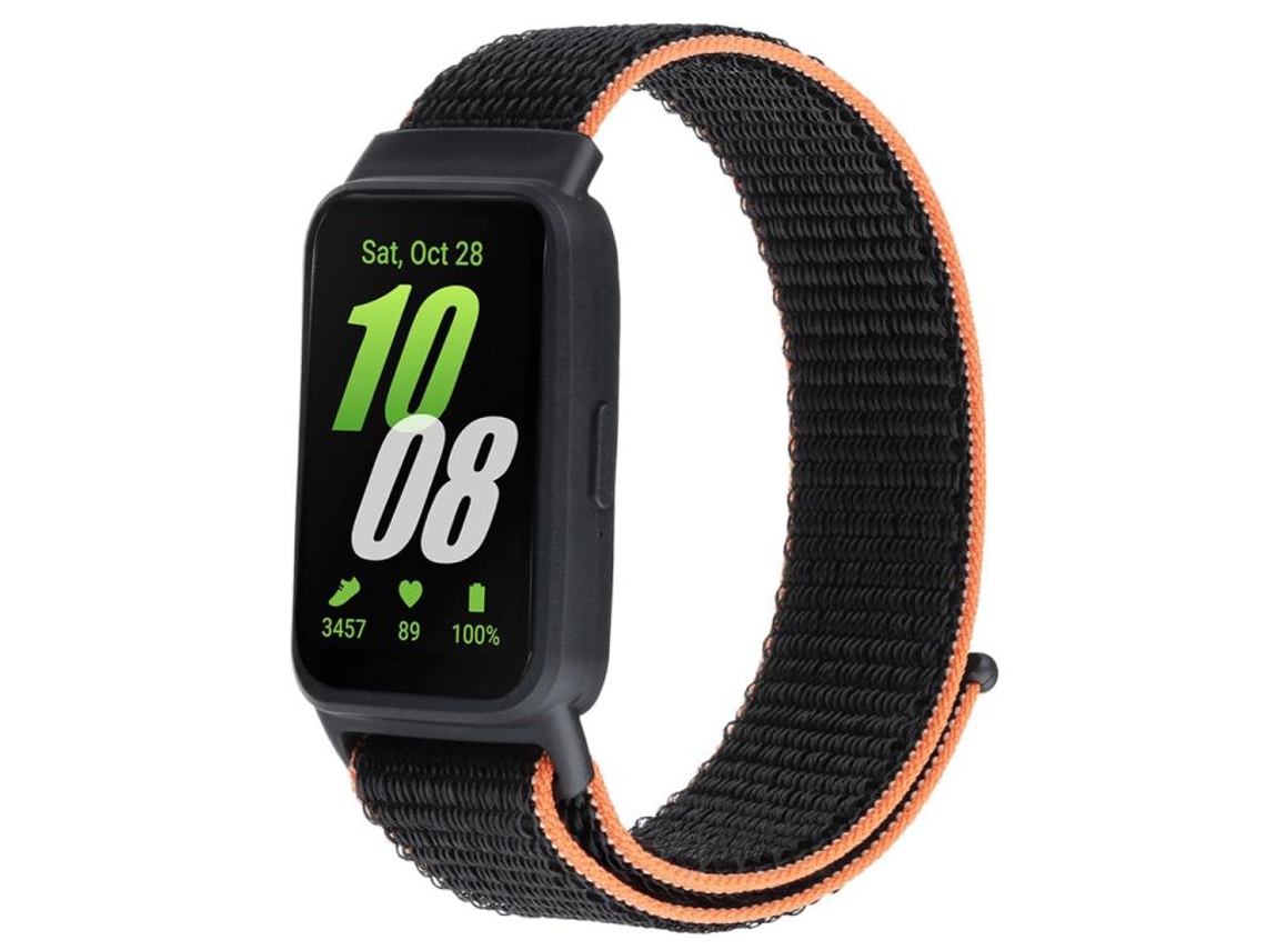 Bracelete Para Samsung Galaxy Fit 3 - Com Fecho De Nylon Integrado - Preto Laranja
