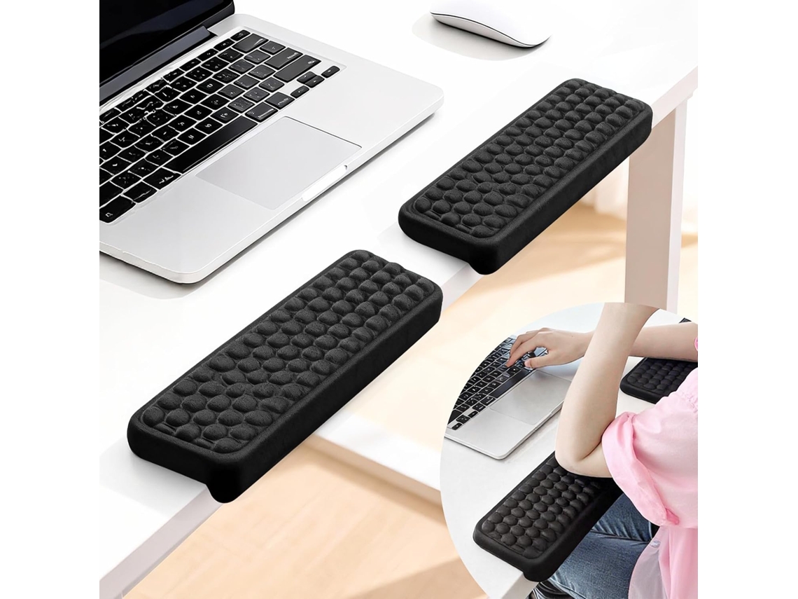 2 Protetores Cotovelo Ergonômicos Formato L Base Antiderrapante Espuma Densidade Amortecimento Bordas Escrever Jogar Usar Escritório Preto