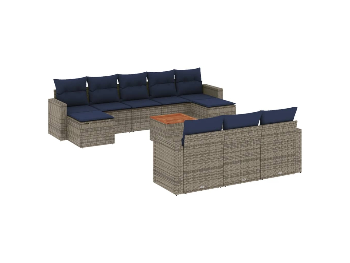 Conjunto de Sofá de Jardim, 11 Peças, Almofadas, Rattan Cinza MAISON EXCLUSIVE