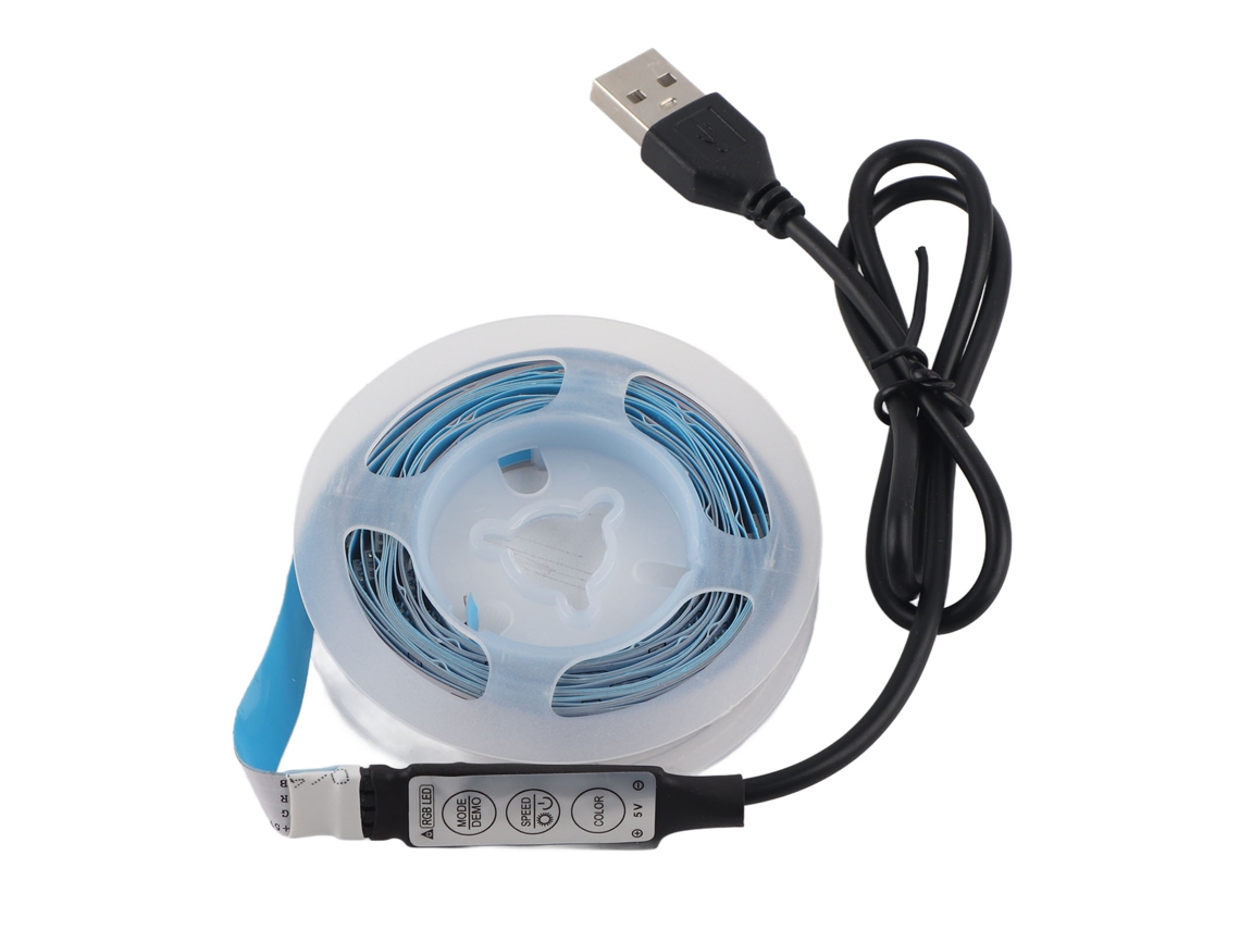 Painel de LED RGB com controle de botões, fita de luz USB 5V, 3m para quarto