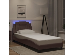 Estrutura Cama C/ Luzes Led 80x200 Cm Couro Artificial Castanho
