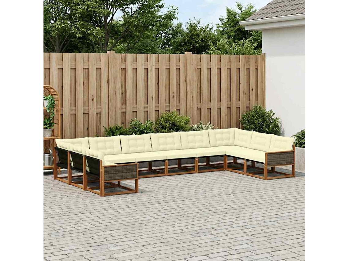 Vidaxl Conjunto De Sofás Para Exterior 10 Pcs Natural E Creme