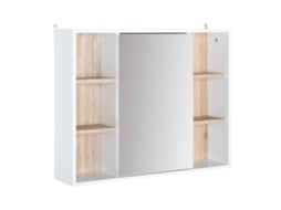 Armário Com Espelho Mdf, Painel de Partículas Cor Branco, Cor de Carvalho 60cmx14.5cmx 49.4cm Homcom