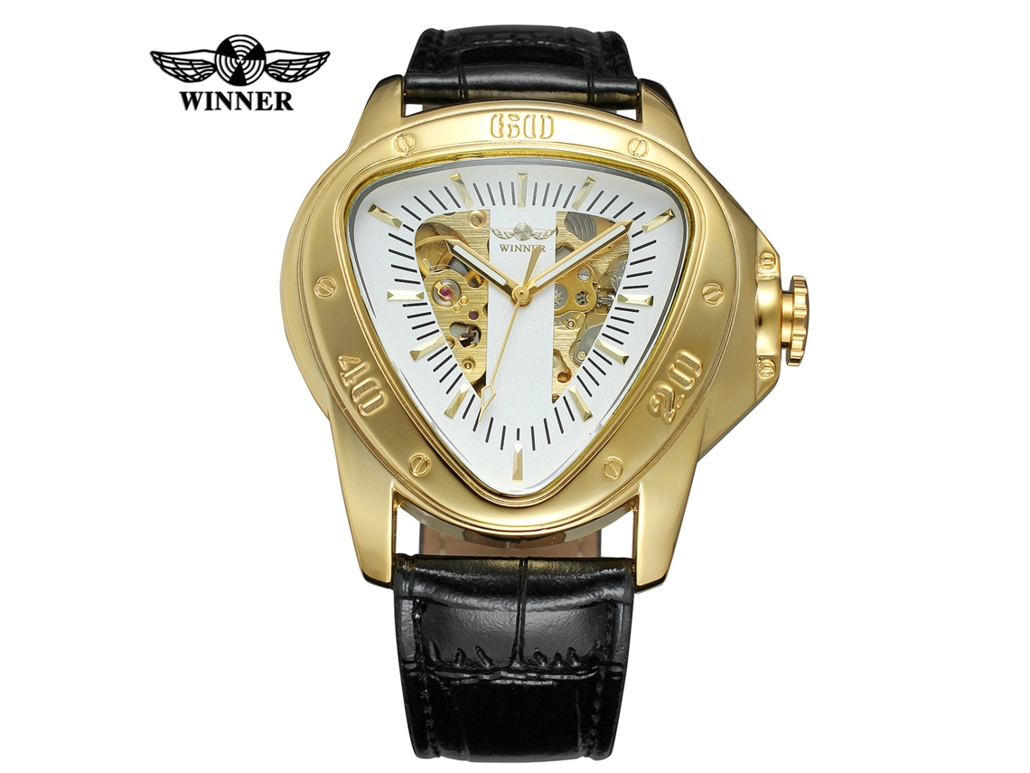 (estilo 1) Relógio Mecânico Masculino Triangular Com Fundo Esqueletizado E Pulseira De Couro Transparente.