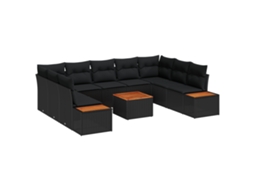 Conjunto 5 Sofá Exterior Vidaxl Preto Vime Pe (289 X 209 X 85 Cm)