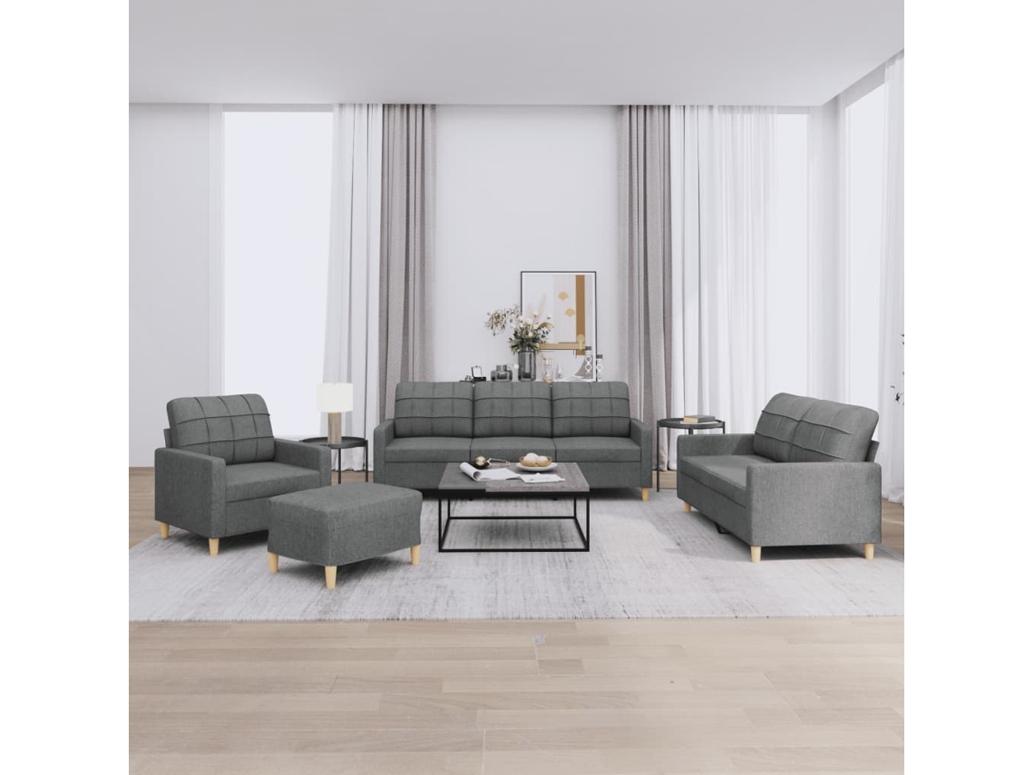 Vidaxl 4 Pcs Conjunto De Sofás Com Almofadões Tecido Cinzento-escuro
