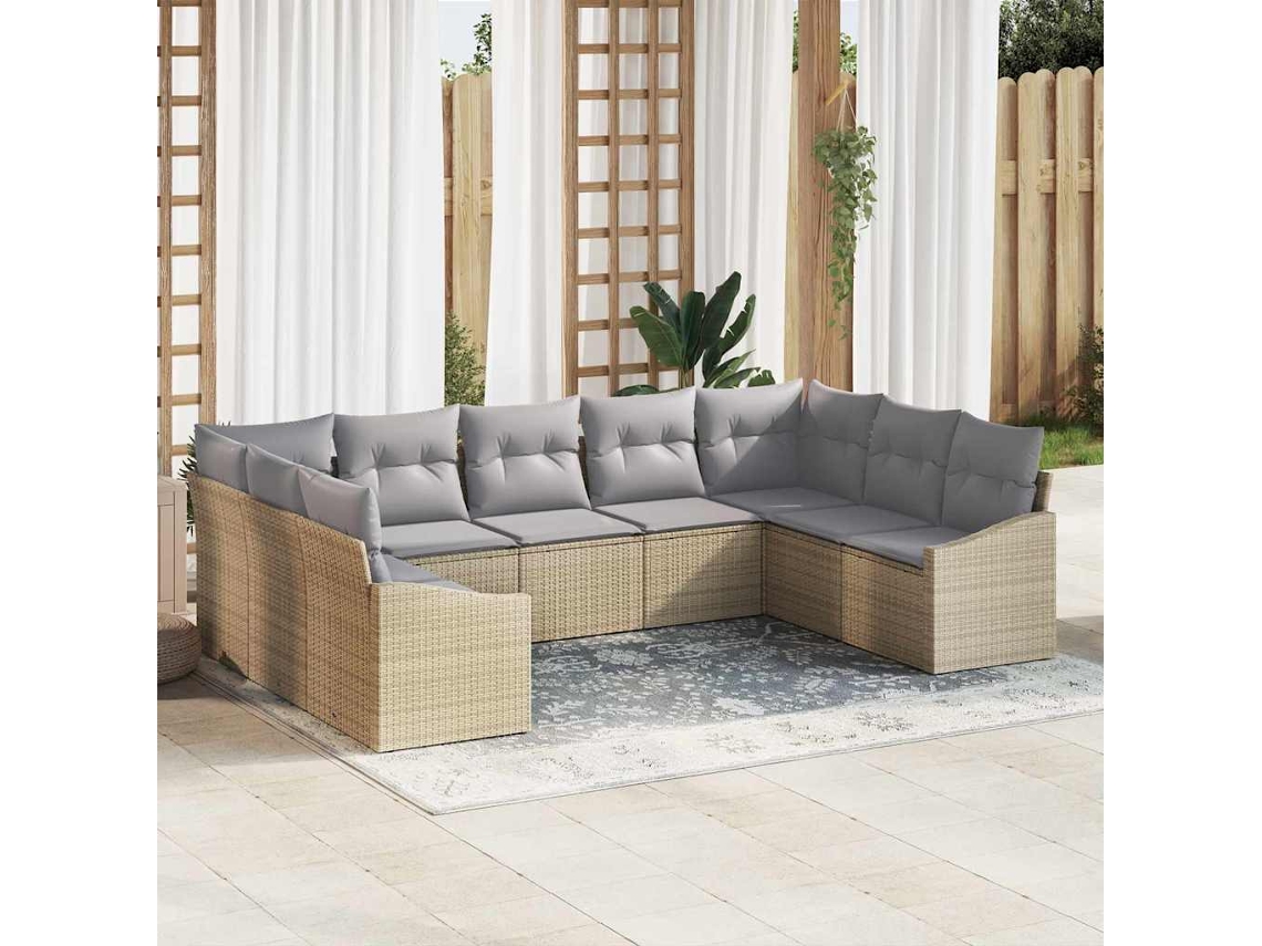 Vidaxl Conjunto De Sofás Com Almofada 9 Pcs Bege Vime Pe