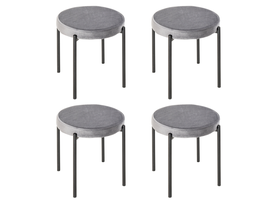 Conjunto de 4 Banquetas Empilháveis BTFORUS para Sala de Jantar, Cadeiras de Cozinha com Assento Estofado e Estrutura Metálica em Cinza