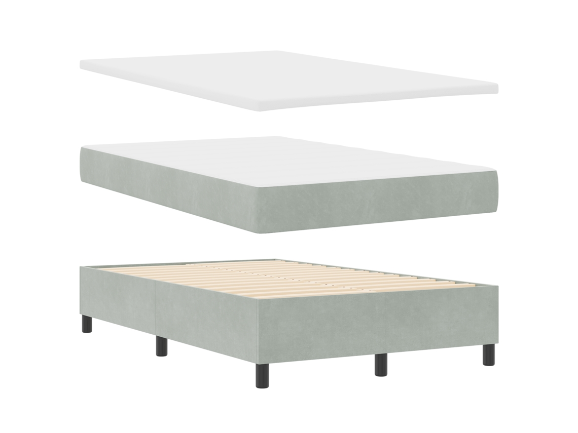 Conjunto 1 Cama Box Vidaxl Cinzento-claro Veludo (200 X 120 Cm)
