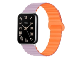 Bracelete para Redmi Watch 6 / 5 / 4 XIAOMOYU em silicone magnético reversível com duas cores roxo claro e laranja