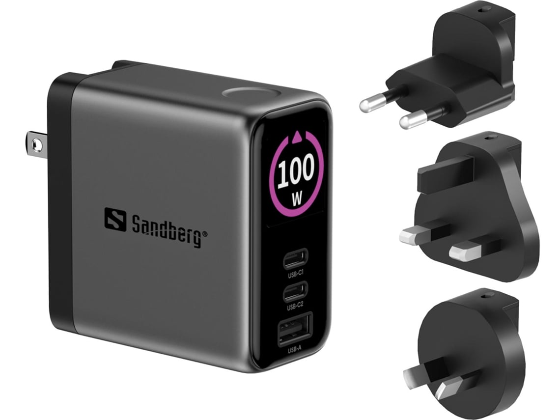 Carregador de Viagem SANDBERG PD100W Display (100W - 2 Usb-C e 1 USB-A)
