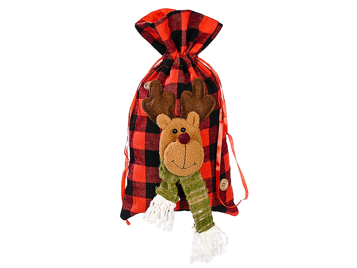 Laxiscreed Sacola De Armazenamento Natal Com Design De Rena E Padrão Xadrez Vermelho E Preto