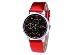 Relógio de quartzo unissex com pulseira de couro PU e mostrador de três mostradores (vermelho)
