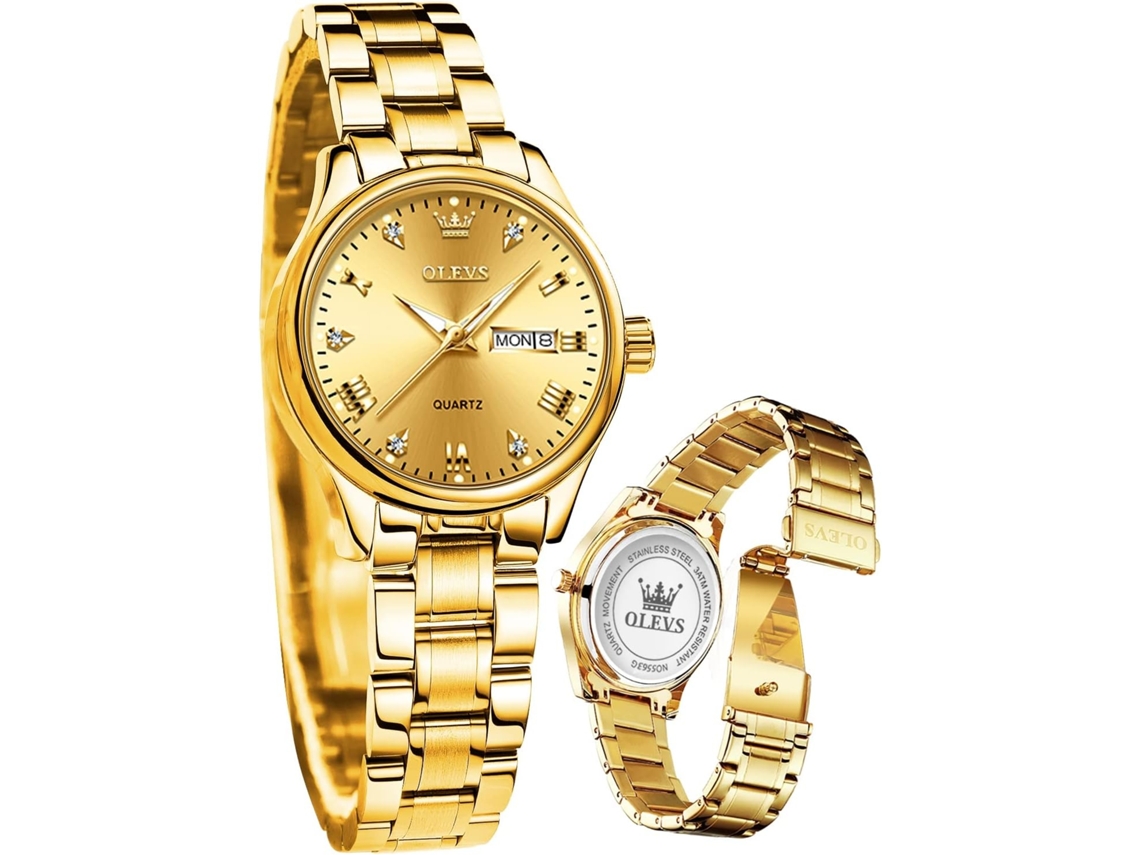 Lurelia Relógio Feminino, Movimento De Quartzo, Analógico, Data/calendário, Luminoso, Duplo Fuso/mostrador, Detalhes Com Strass, Aço Inoxidável