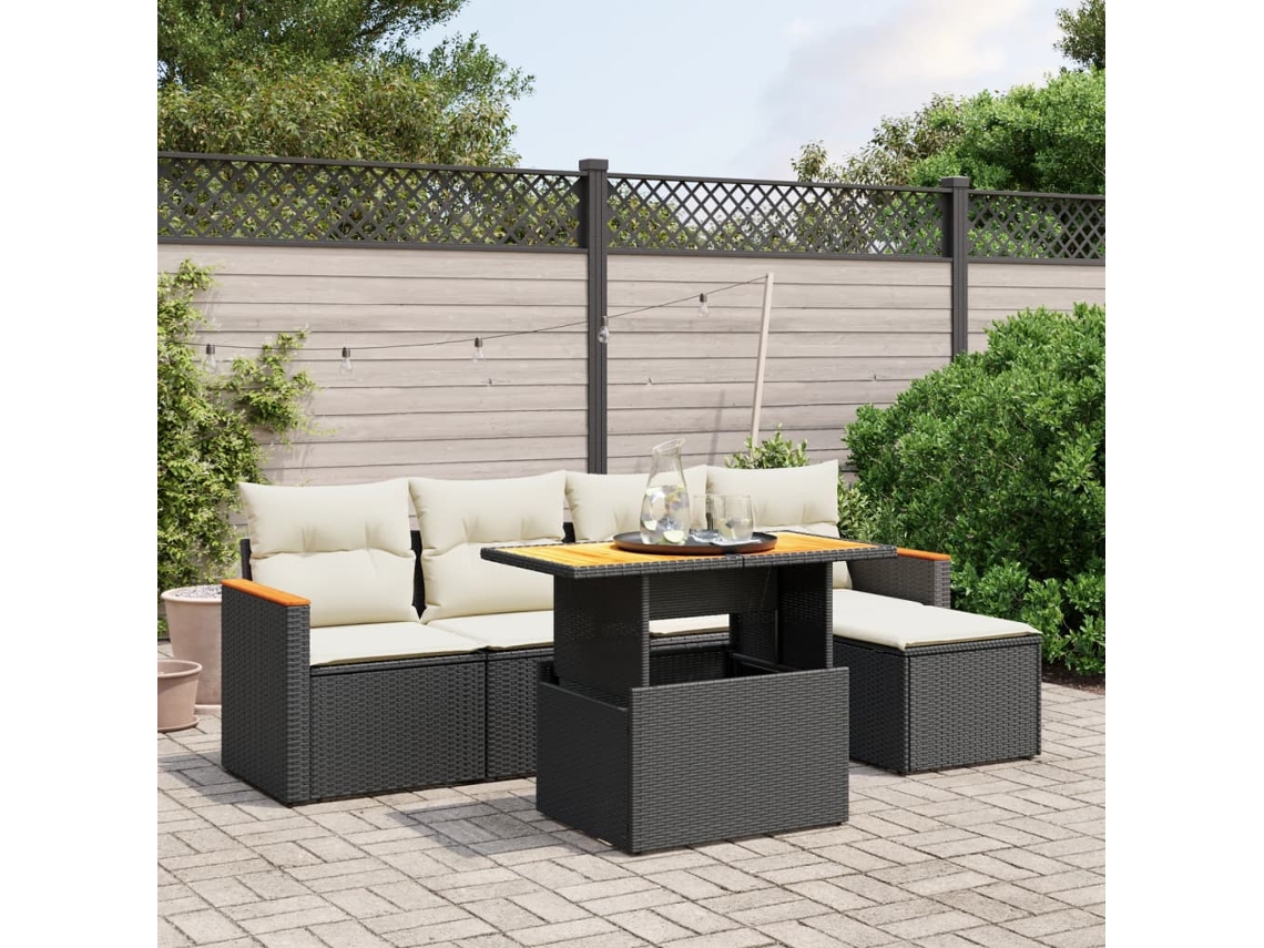 Vidaxl 6 Pcs Conjunto Sofás De Jardim C/ Almofadões Vime Pe Preto