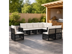 Vidaxl Conjunto De Sofá De Jardim 8 Unid. Preto E Branco Creme Vime Pe