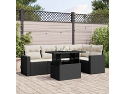Vidaxl 6 Pcs Conjunto Sofás De Jardim C/ Almofadões Vime Pe Preto