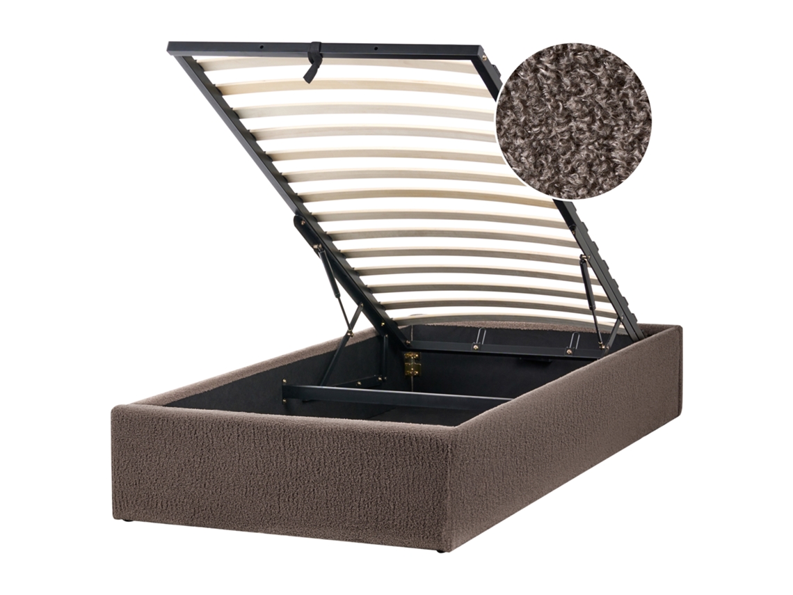 Sommier Estofado Sem Cabeceira E Arrumação Beliani Dinan De Bouclé Taupe 90x200