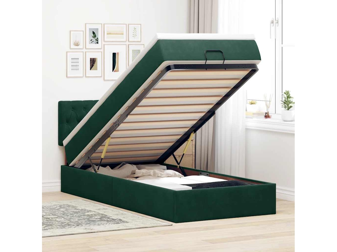 Vidaxl Estrutura Cama Otomana Colchão 80x200 Cm Veludo Verde Escuro