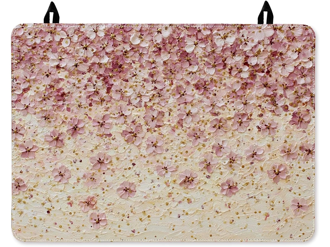 Tampa - Lareira elétrica com estampa de flor de cerejeira, pétalas elegantes de primavera, detalhes dourados, Borracha Cor