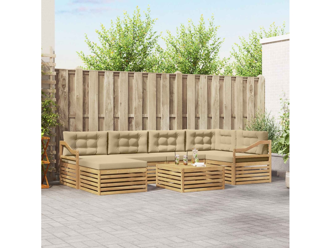 Vidaxl Conjunto De Sofás Para Exterior 7 Unid. Branco E Bege