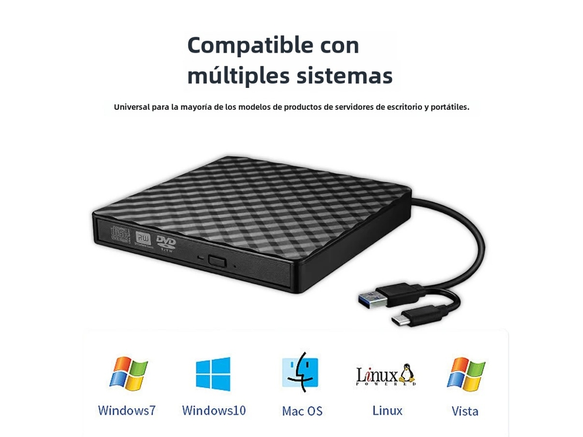 Reprodutor de Mídia Externo Ultrafino 2 em 1 Usb 3.0 Tipo C MDUG