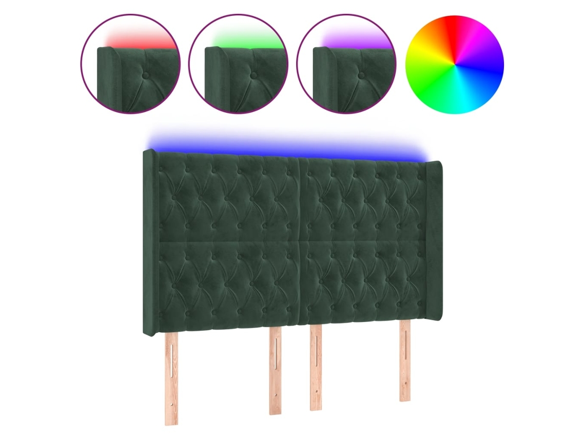 Led Headboard, Led Headboards Vidaxl Verde Veludo (163 X 16 X 118/128 Cm)