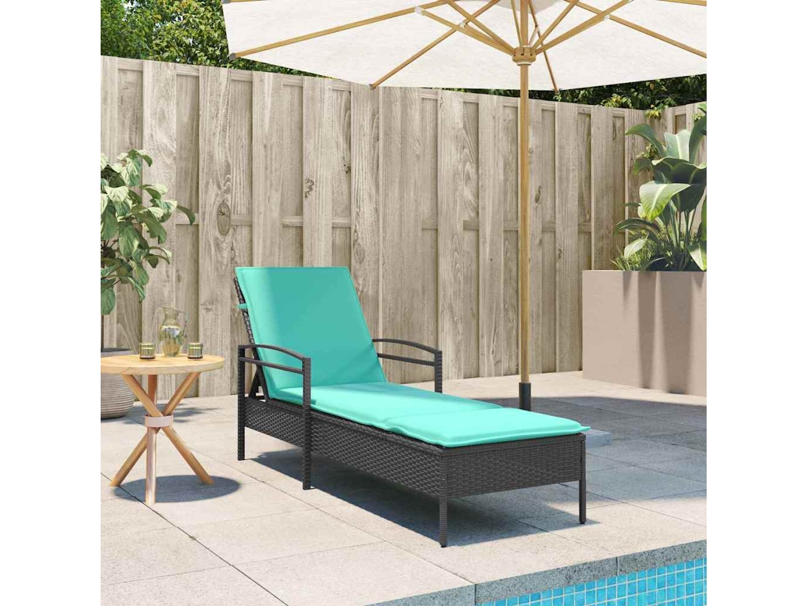 Vidaxl | Espreguiçadeira | Com Almofada Preto 63 X 200 X 81 Cm Vime Pe