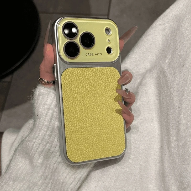 (amarelo 17) Capa De Celular Simples Com Textura De Couro E Resistente A Impactos
