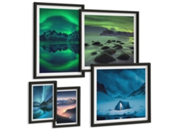 Conjunto De Pinturas Paisagens De Inverno Da Aurora Montanhas Espelharte (5 Peças)