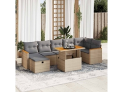 Vidaxl 5 Pcs Conjunto De Sofás P/ Jardim Com Almofadões Vime Pe Bege