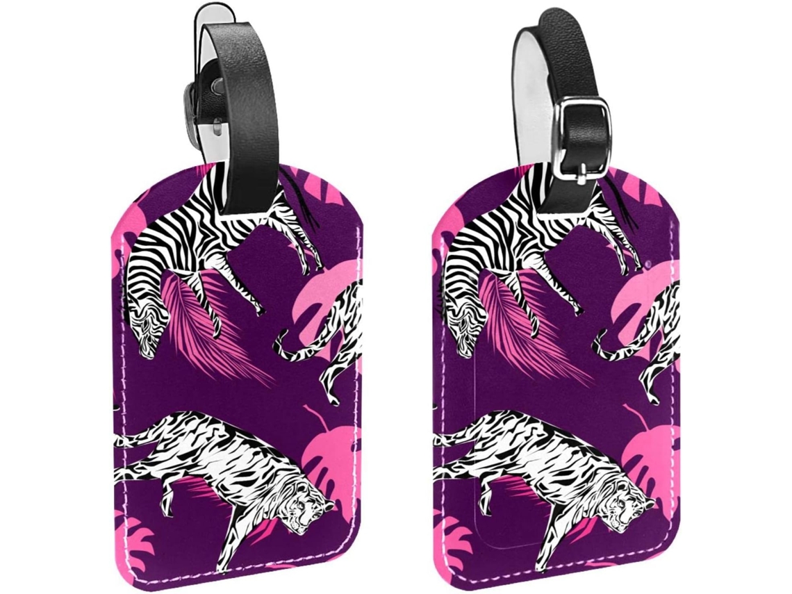 Conjunto De 2 Etiquetas Bagagem Em Couro Sintético Com Estampa Folha Zebra