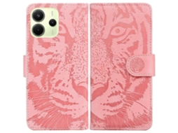 Capa Tipo Carteira De Couro Com Estampa De Tigre Para Xiaomi Redmi Note 14 4g (163,25 Mm) Rosa