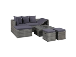 Pcs Conjunto Lounge De Jardim C/ Almofadões Vime Pe Cinzento Dkd Home Decor