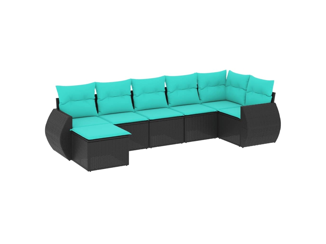 Conjunto de Sofá de Jardim, 7 Peças, Almofadas, Rattan Preto MAISON EXCLUSIVE