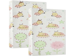 Pasta Escolar De 3-argolas 1-1 2-polegadas Com Capa Bolso, Estampa De Flores Rosas E Abelhas Divertidas, Pacote Com 1 2-unidades