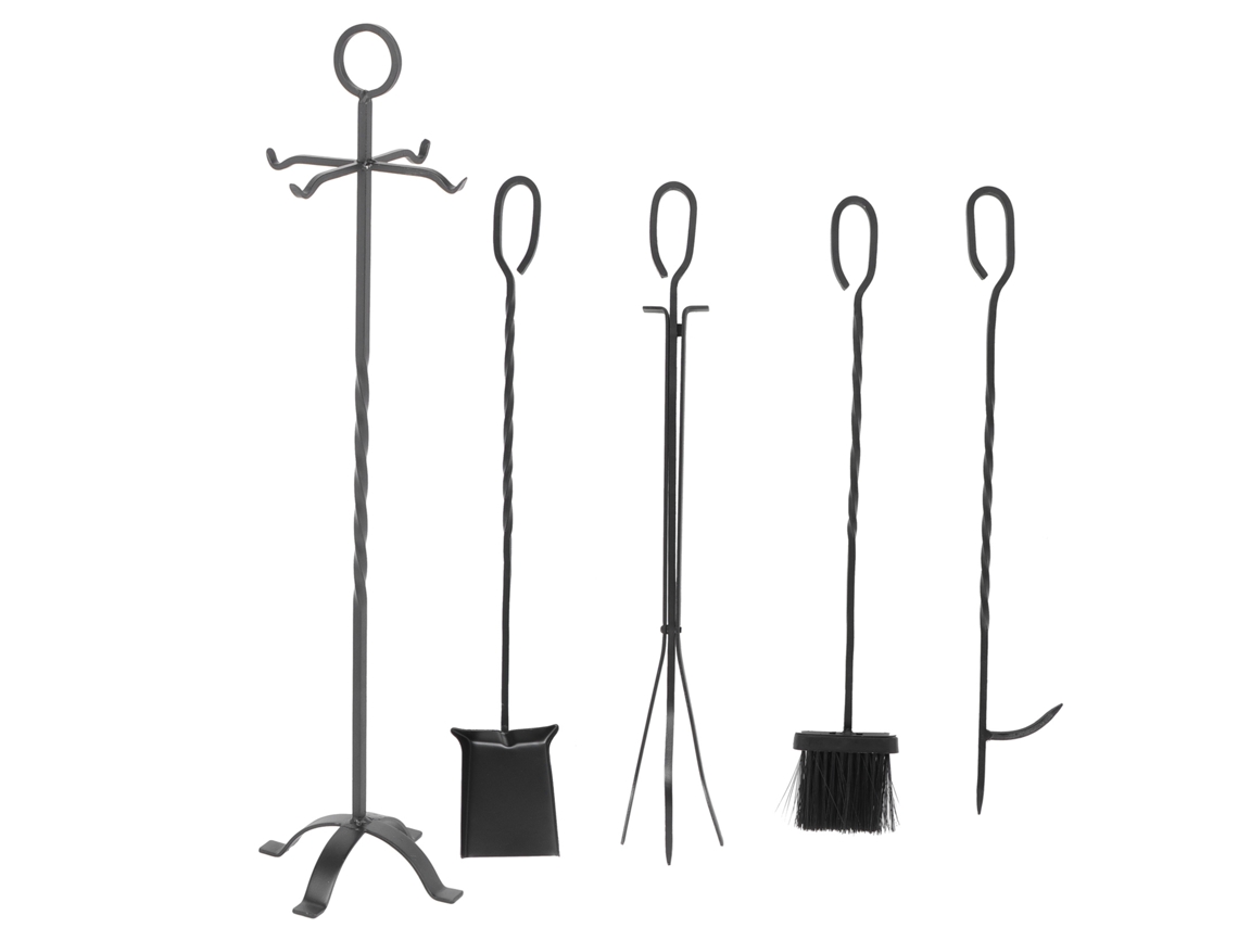Conjunto De 5 Ferramentas Para Lareira Em Ferro Forjado (Feito De Ferro Forjado)
